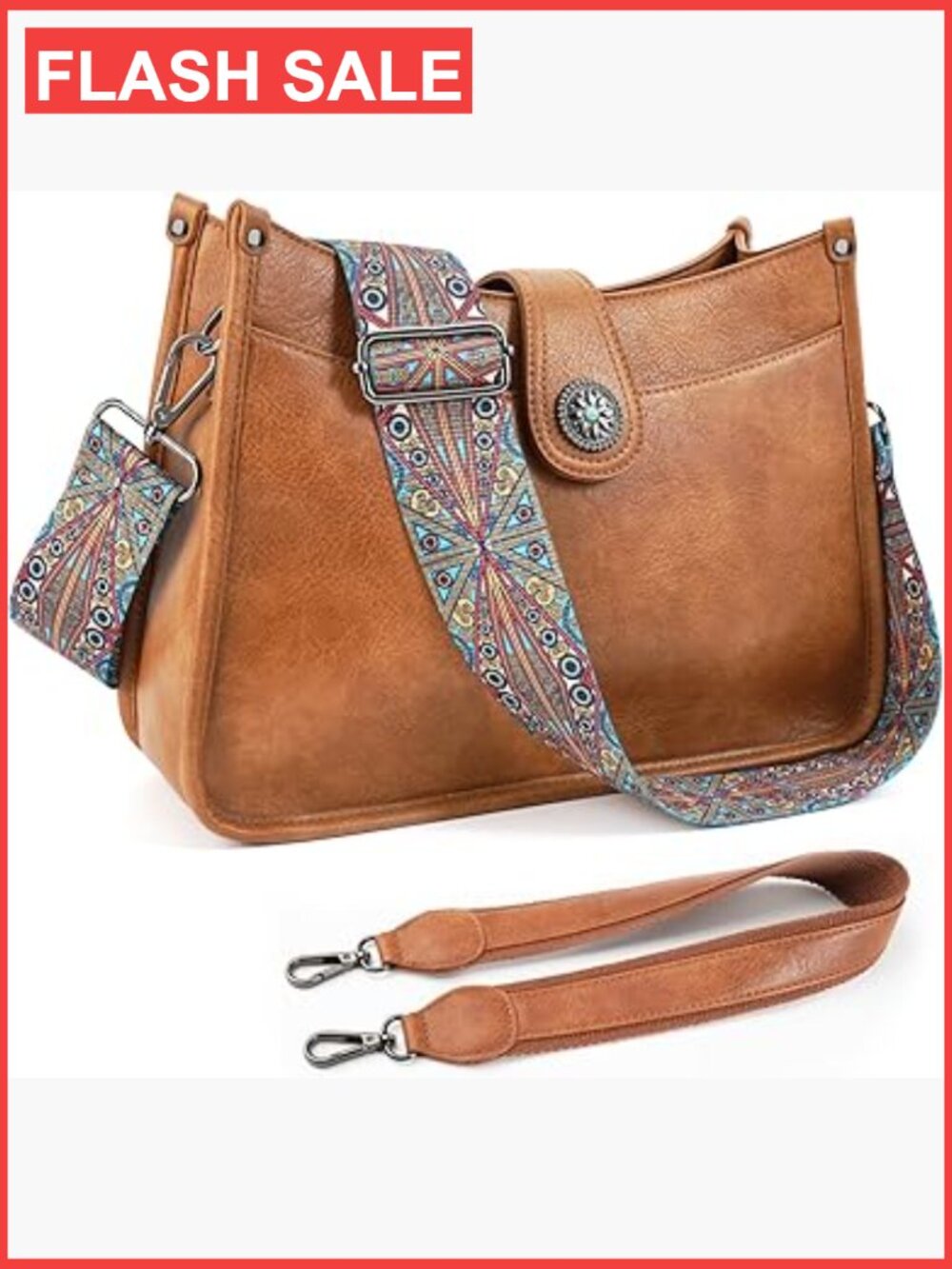 Vegan Leather Hobo Crossbody Bag with 2 Straps